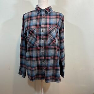 Clover & Scout Cotton Plaid Bohemian Mixed Media Shirt Size XL